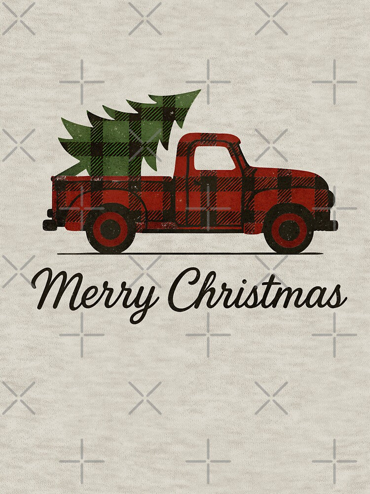 Vintage Plaid Christmas Truck Carrying Rustic Christmas Tree by Imaginationbeyond