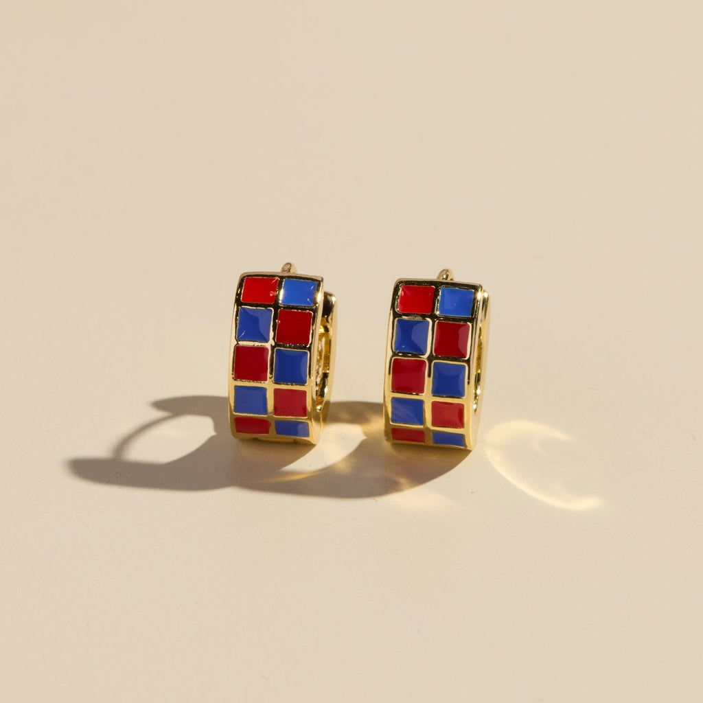 Red & Blue Checkered Enamel Huggies