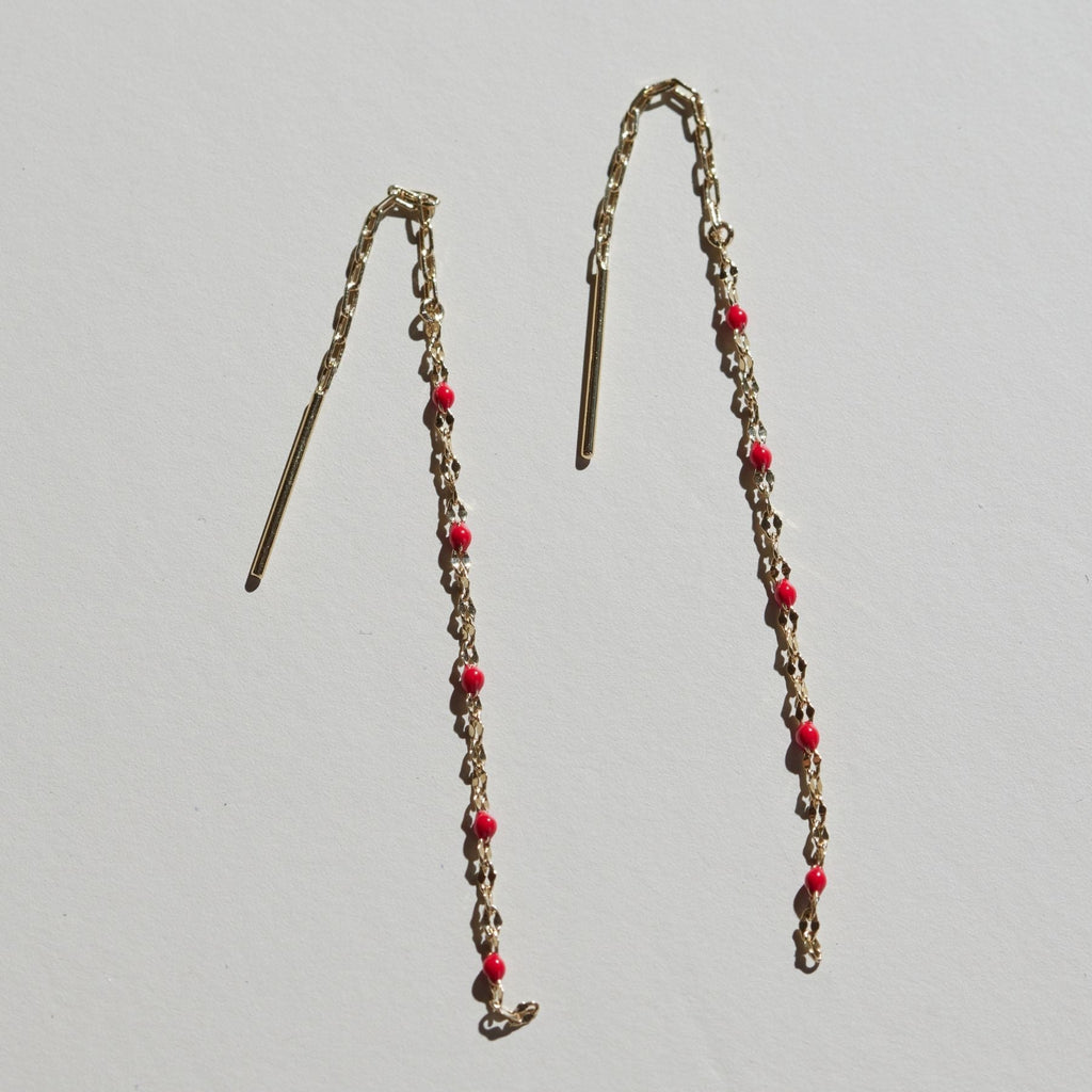 Red Portia Threader Earrings