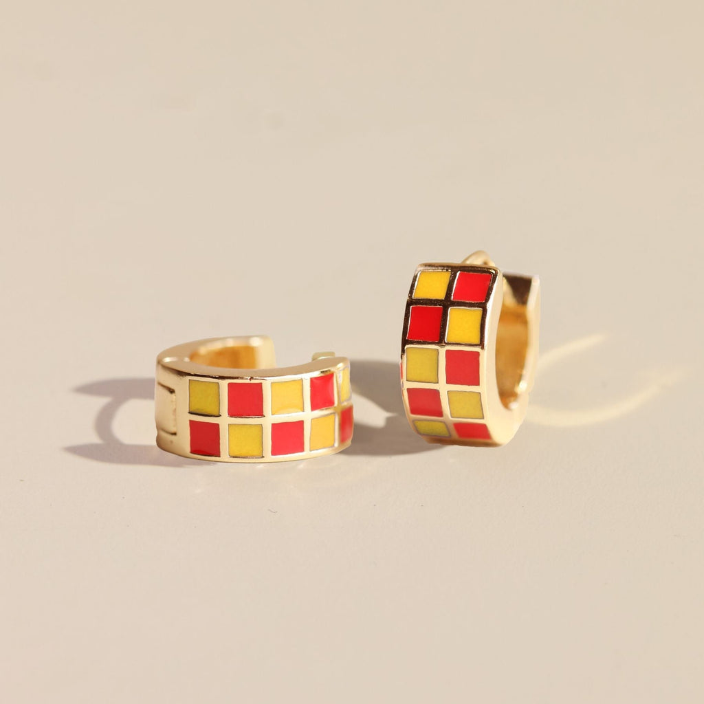 Red & Yellow Checkered Enamel Huggies