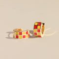Red & Yellow Checkered Enamel Huggies