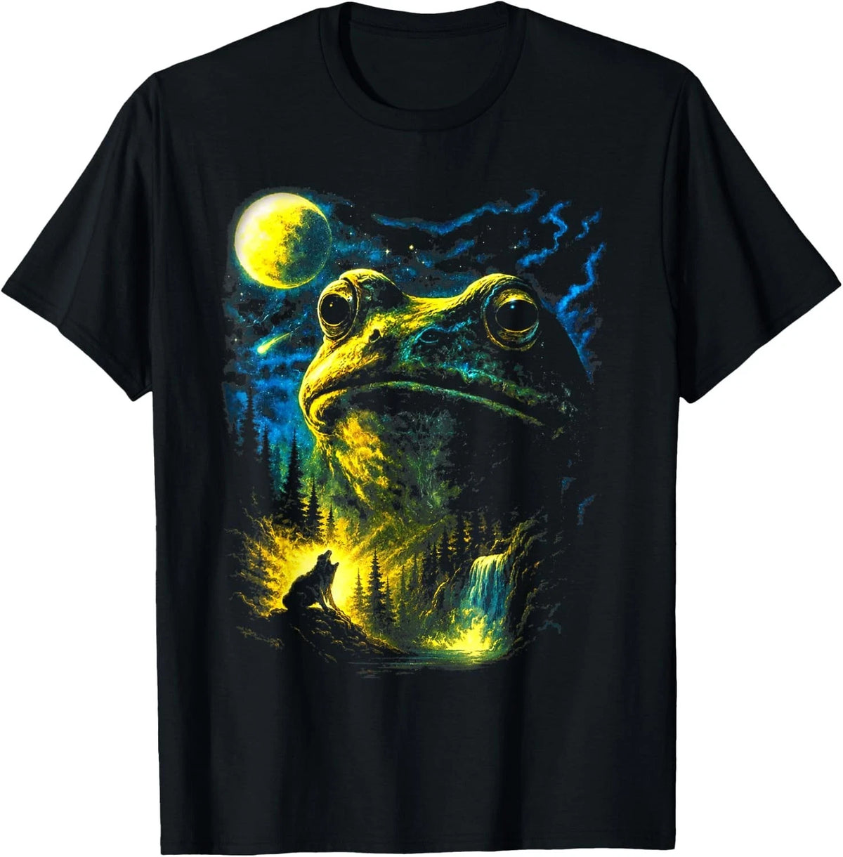 Frog Howling to The Moon Funny Vintage Toad Moon Graphic T-Shirt unisex T-Shirt