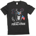 4th of July funny racoon feral and free tshirt free patriotic USA flag funny tee