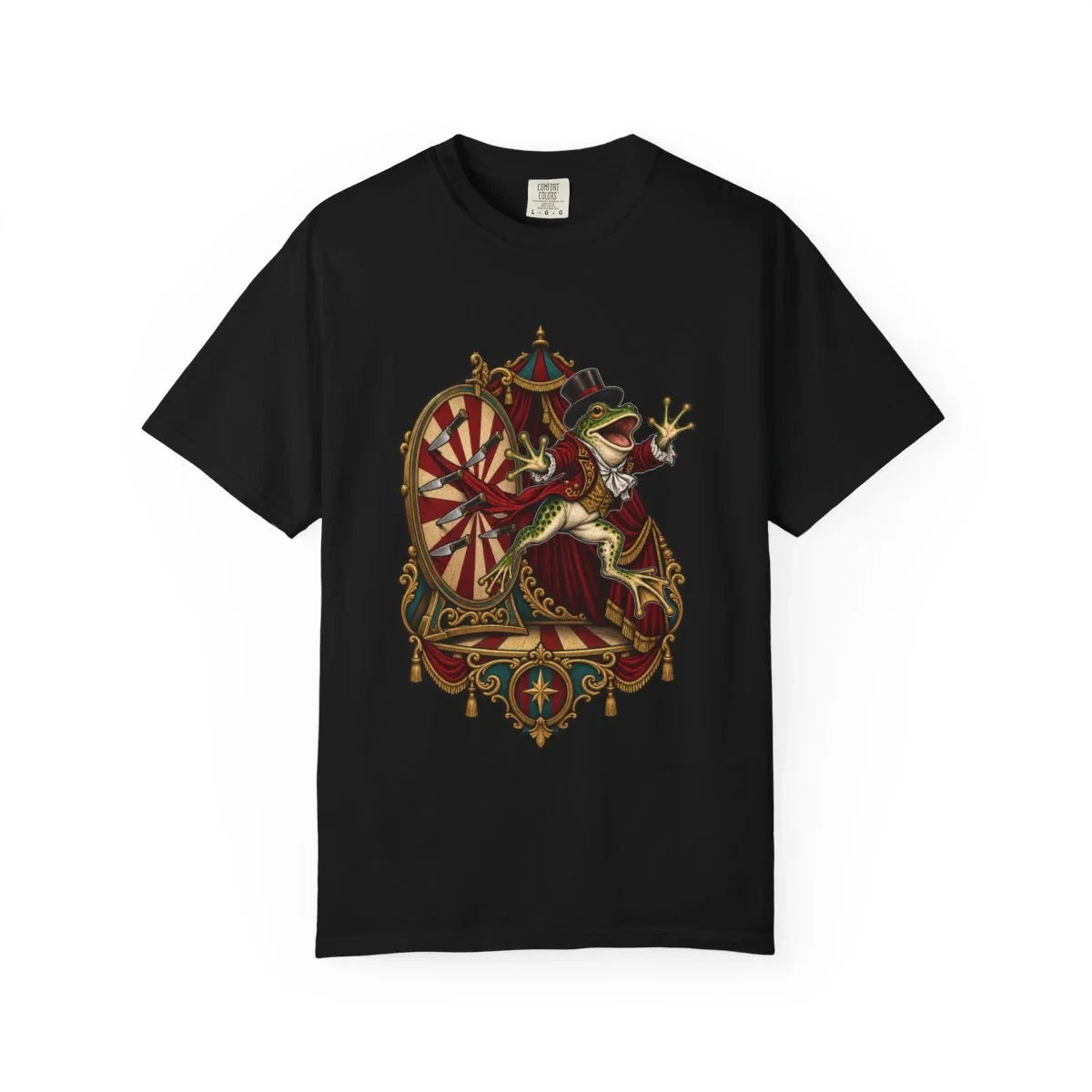 Knife Wheel Frog Circus Outlaw T-Shirt Black Front Print Comfort Colors 1717