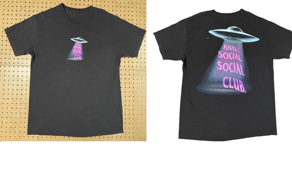 Anti Social Club ASSC Thoughts UFO Alien T-Shirt USA Made Black Men
