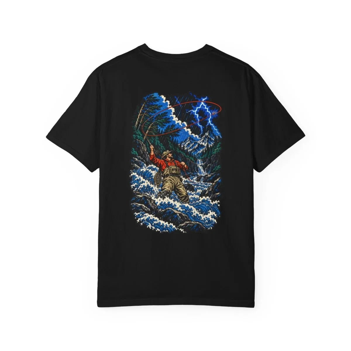 Fly Fishing River Gorge Graphic T-Shirt Black Back Print Comfort Colors 1717