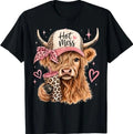 Hot Mess Leopard Highland Cow Funny Coffee Lover Graphic T-Shirt