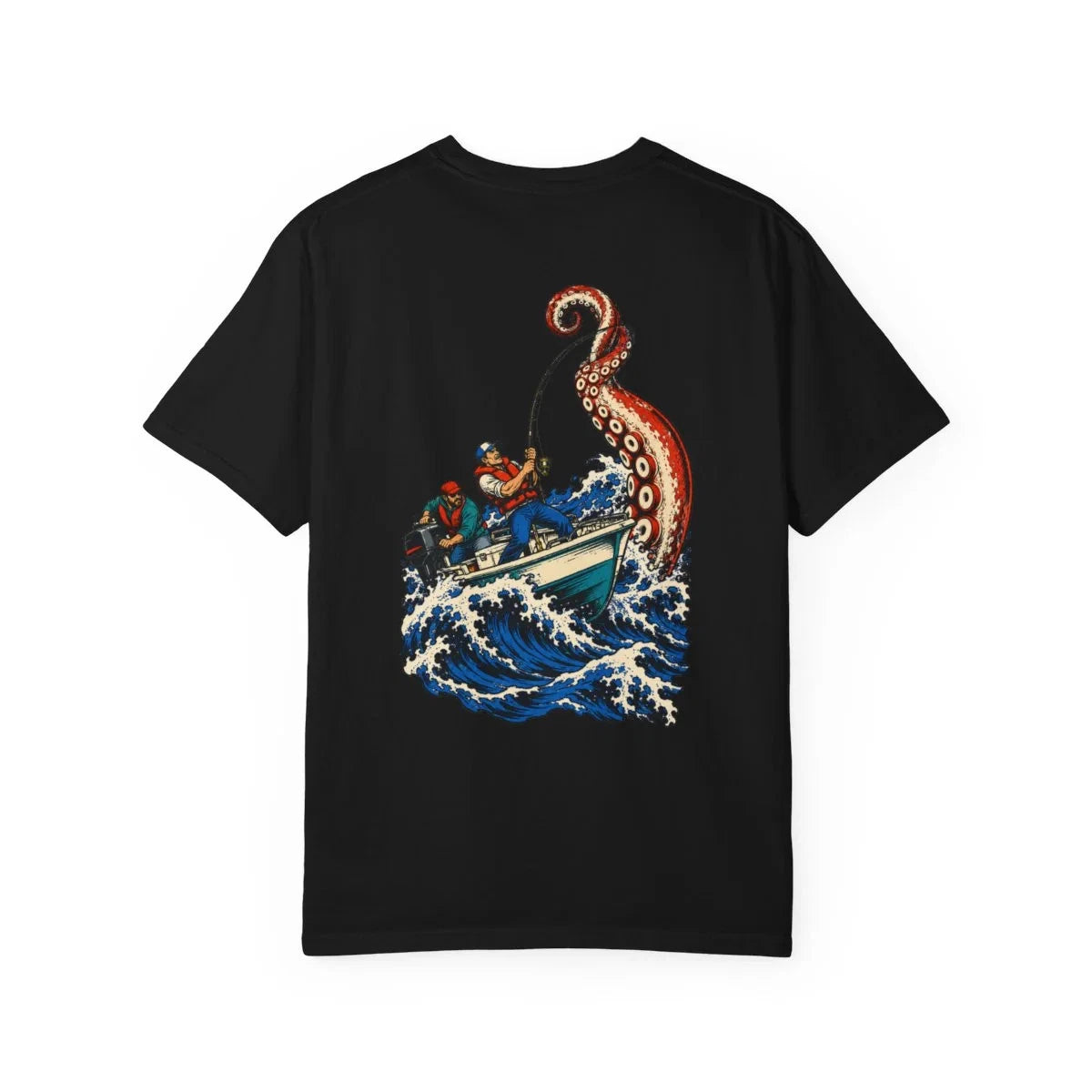 Saltwater Fishing Open Skiff T-Shirt Black Back Print Comfort Colors 1717