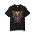 Moth Clock Strikes Midnight Ornamental Creature T-Shirt Black Front Print