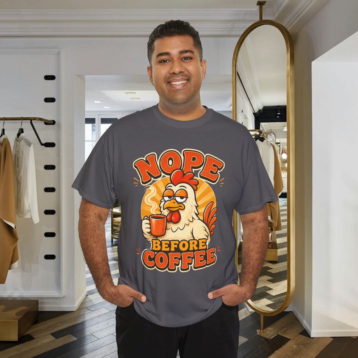 Nope Before Coffee Funny Chicken Graphic T-Shirt