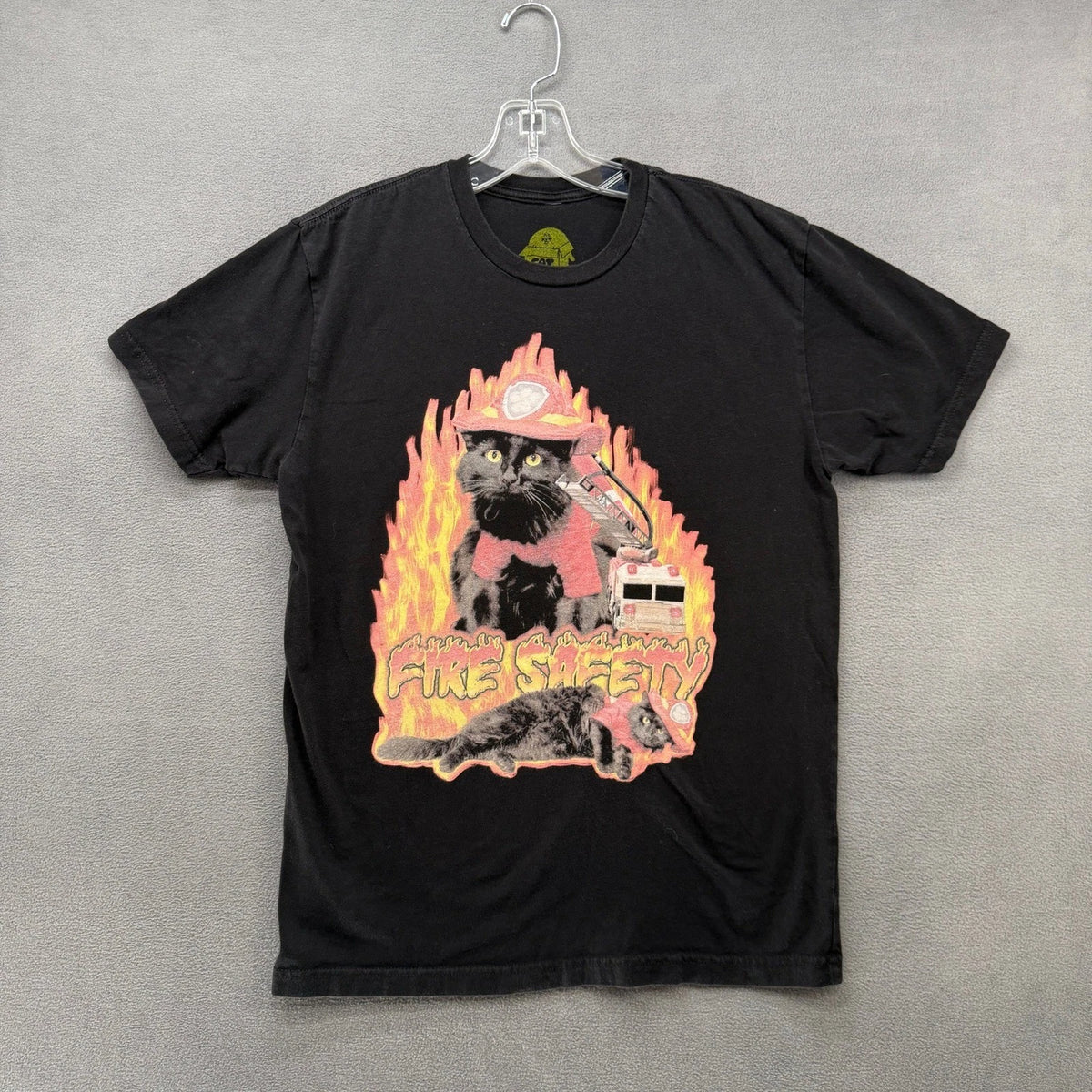 Cat Warehouse T-Shirt Medium Black Fire Safety Black Cat Firefighter Graphic