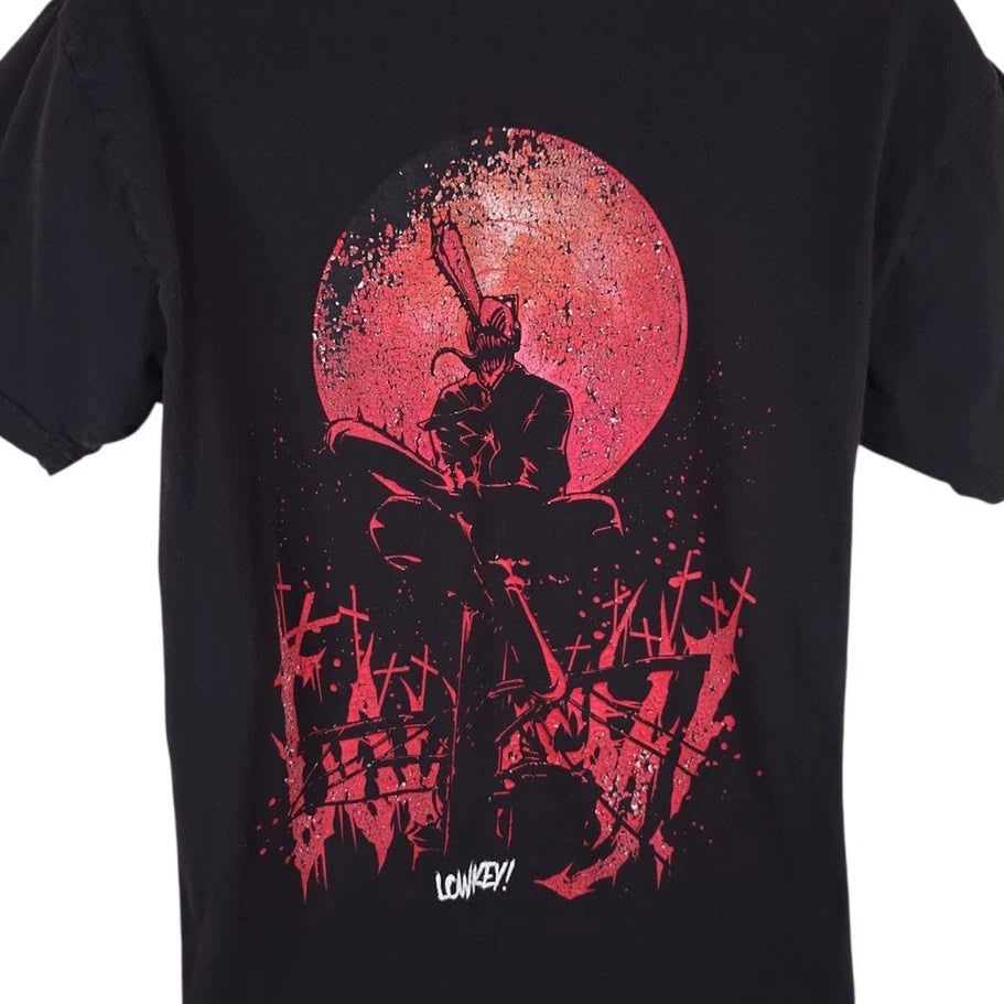 Chainsaw Man T Shirt Mens Size Large Black Japanese Manga Series Lowkey Moon