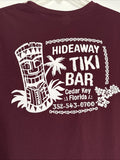 Low Key Hideaway Cedar Key Florida Maroon LARGE T-Shirt Beach Tiki Bar Graphic