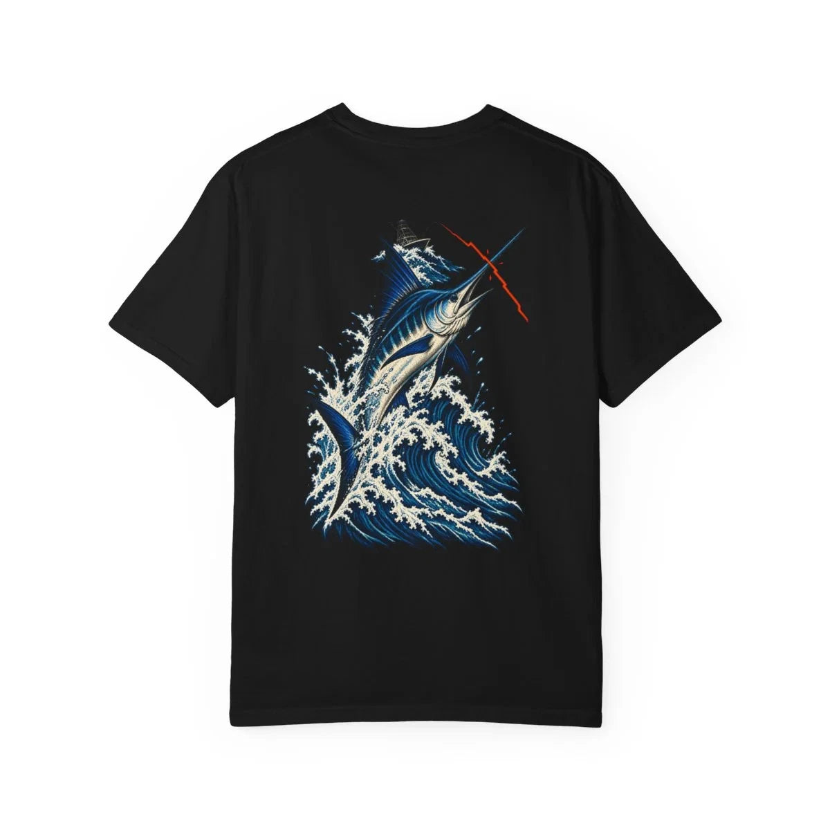 Blue Marlin Storm Offshore Fishing T-Shirt Black Back Print Comfort Colors 1717