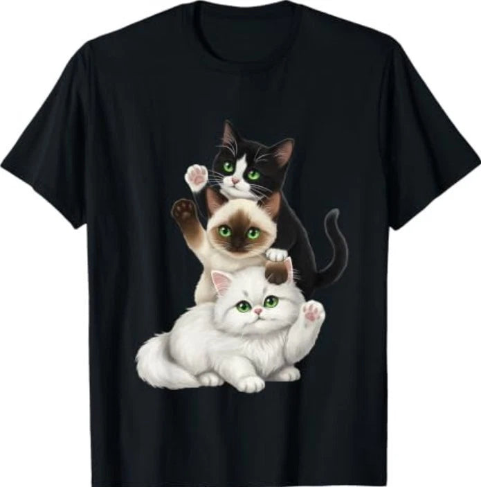 Funny Waving Cats Cute Kitty Lover Cat Mom Birthday T-Shirt