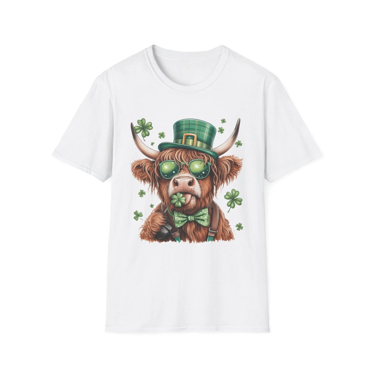St. Patrick's Highland Cow T-Shirt | Shamrock Hat, Bow Tie
