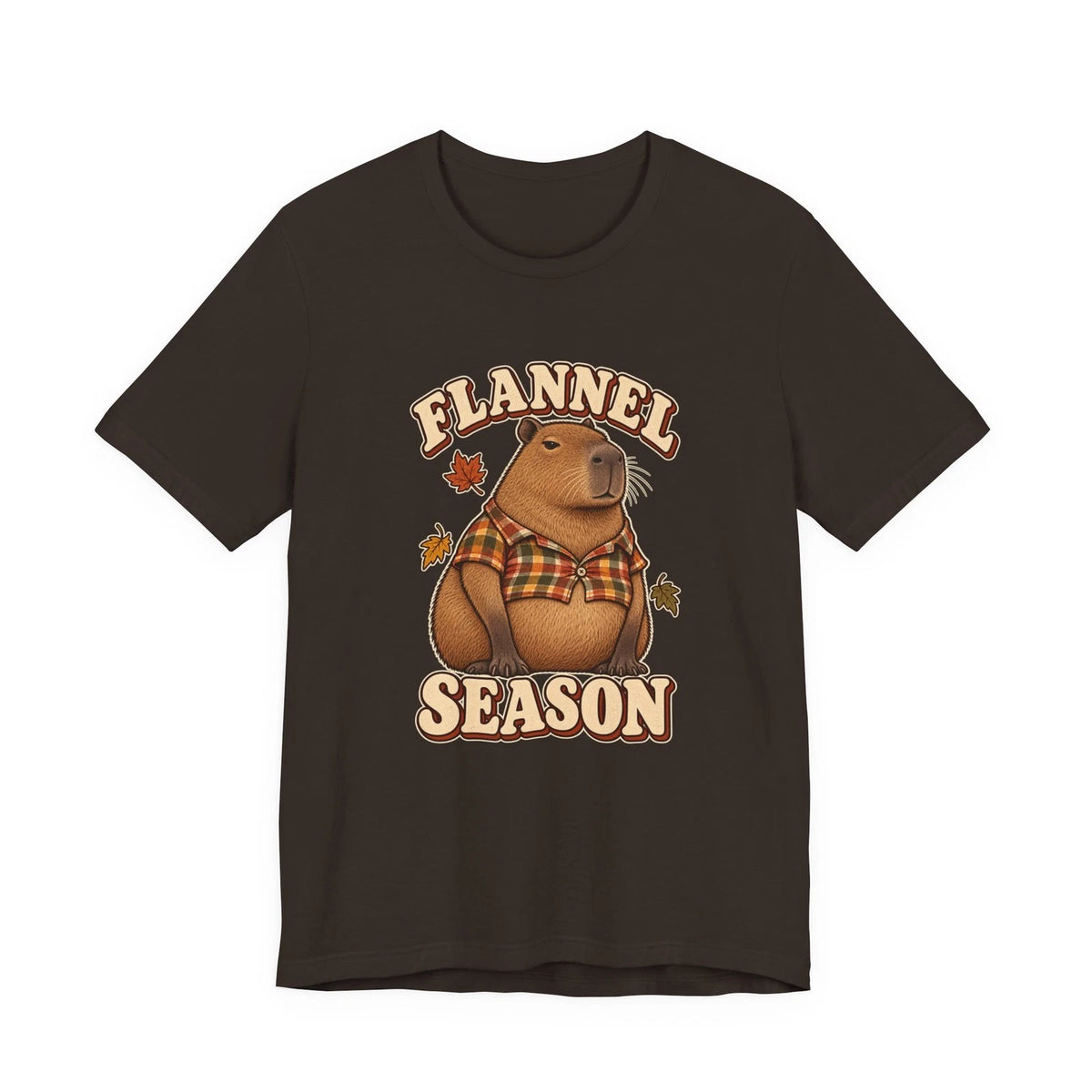 Flannel Season Capybara T-Shirt | Fall Plaid Woodland Tee