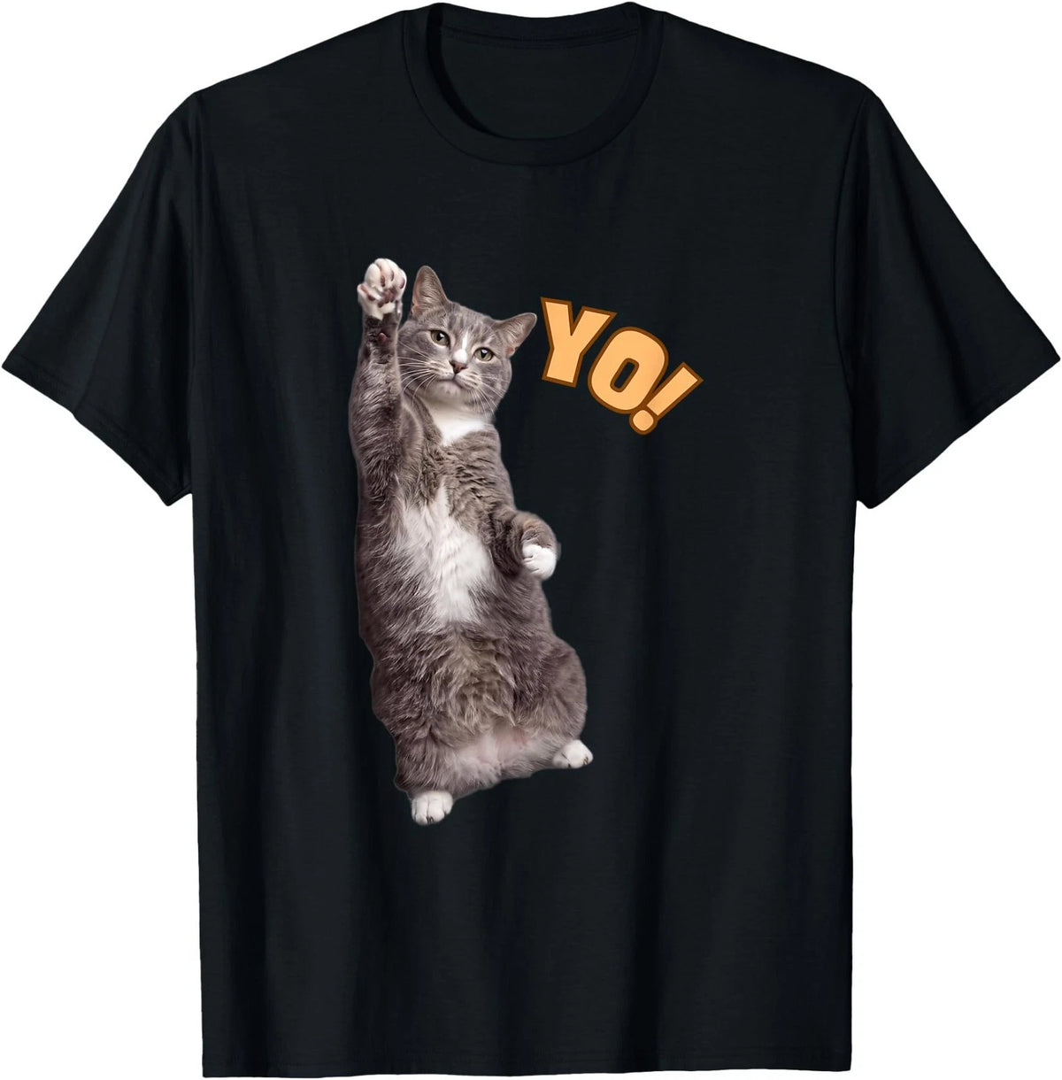 Funny Standing Cat Waving Paw Saying Yo! for Kitty Lovers T-Shirt
