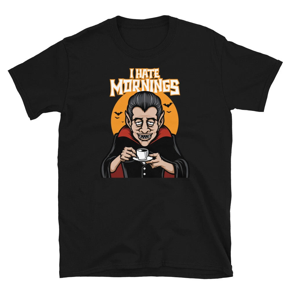Funny Dracula Vampire Barista Coffee I Hate Mornings Short-Sleeve Unisex T-Shirt