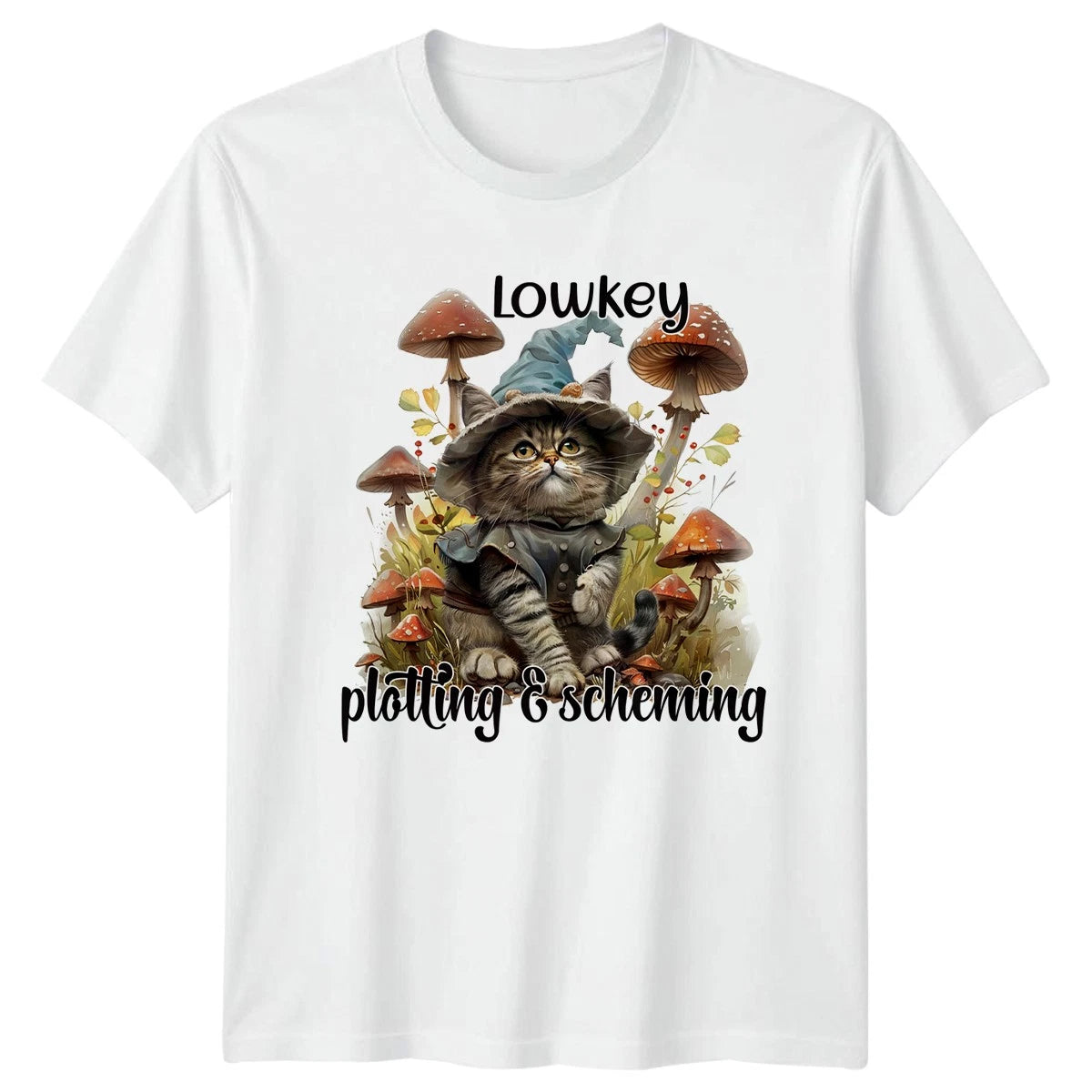 Lowkey Plotting & Scheming T-Shirt Wizard Cat Animal Birthday Gift