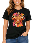 Locally Sourced Chaos Highland Cow Shirt Funny Boho Floral Graphic Tee Gift Mom