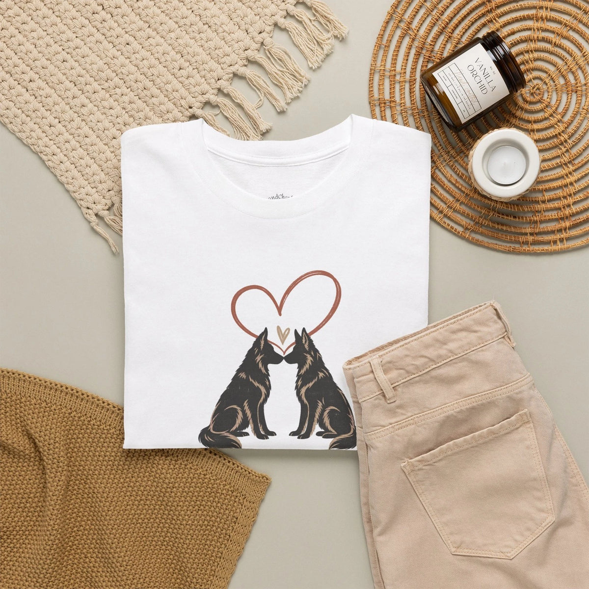 Two German Shepherd Heart, dog mom, dog dad tee