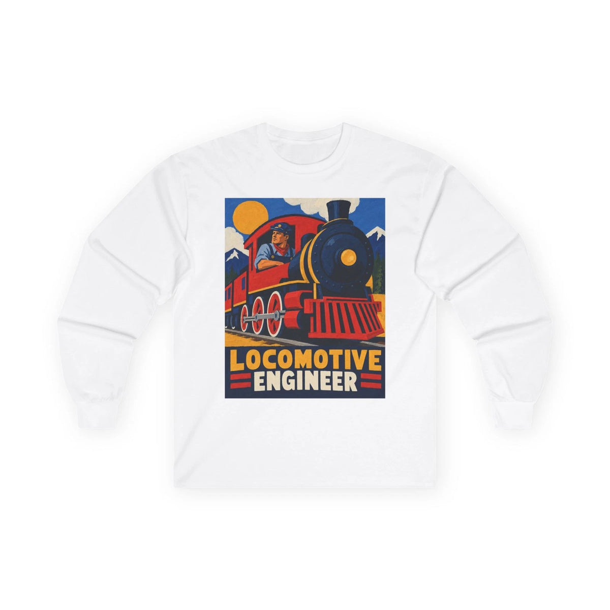 Locomotive Engineer Train Graphic Long Sleeve Tee | Retro Rail Poster