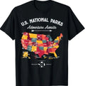 63 National Parks Map US Park Retro Vintage Camping Hiking T-Shirt