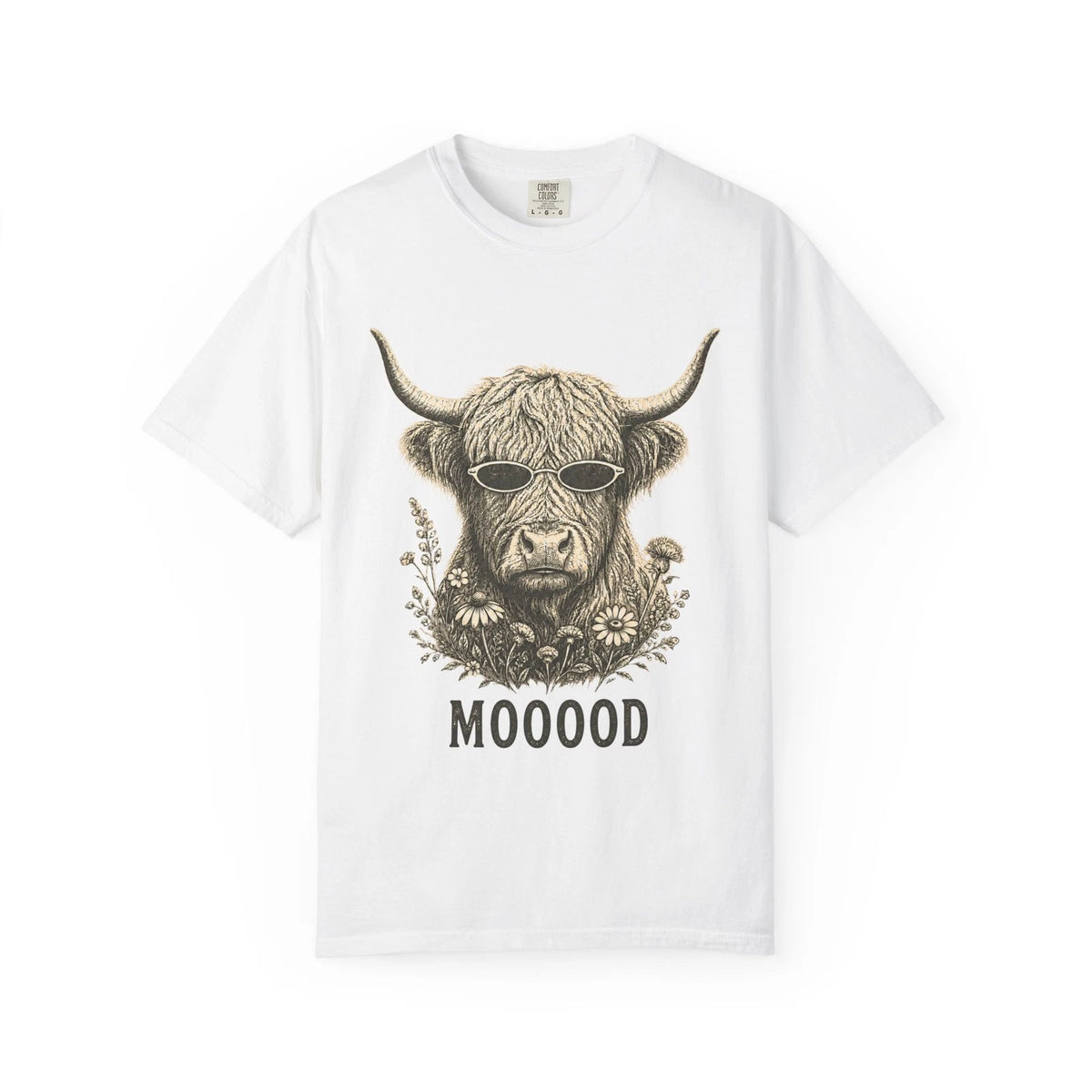 Highland Cow with Sunglasses T-shirt | Moody Cow Illustration