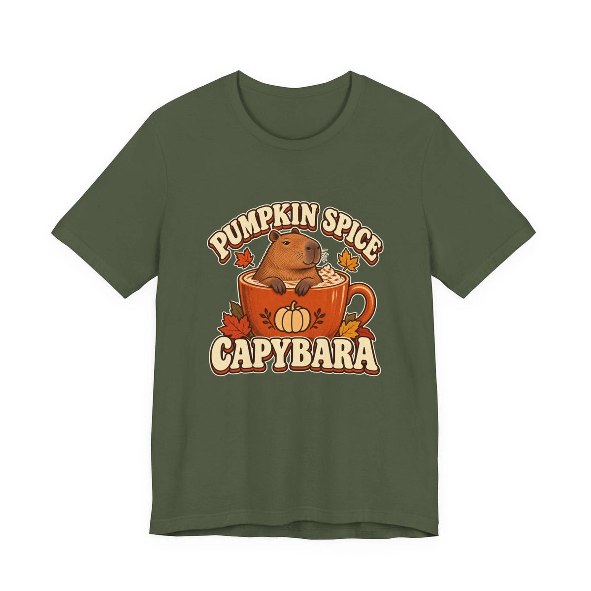 Pumpkin Spice Capybara T-Shirt | Autumn Leaves Coffee Mug Design