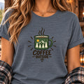Coffee Outside T-Shirt: Camping Mug and Mountain Graphic