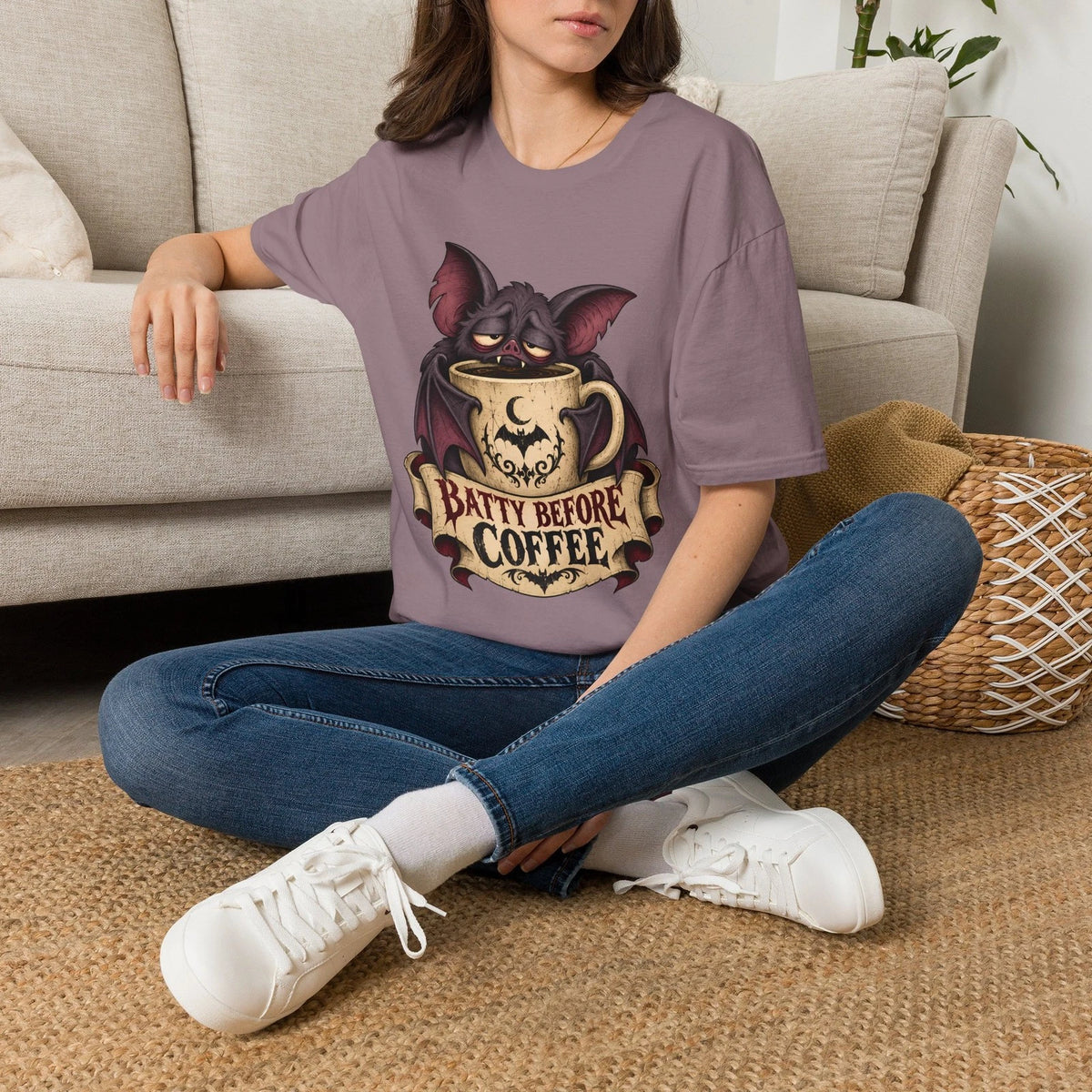 Bat Coffee Gothic Caffeine Humor Halloween Night Shift Unisex Softstyle T-Shirt