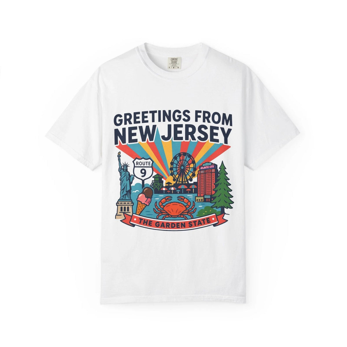 Greetings from New Jersey T-shirt | The Garden State NJ Postcard Design