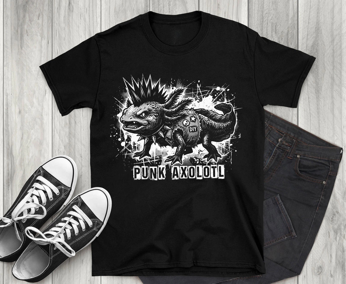 Punk Axolotl T-Shirt, Edgy Amphibian Tee, Alternative Goth Grunge Animal