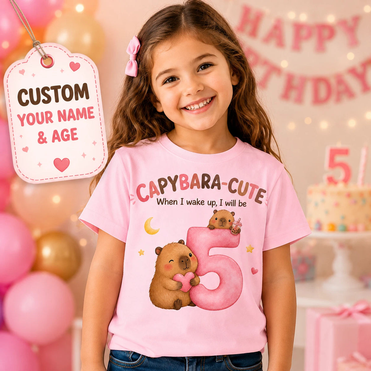 Personalised Capybara Birthday Girls T Shirt