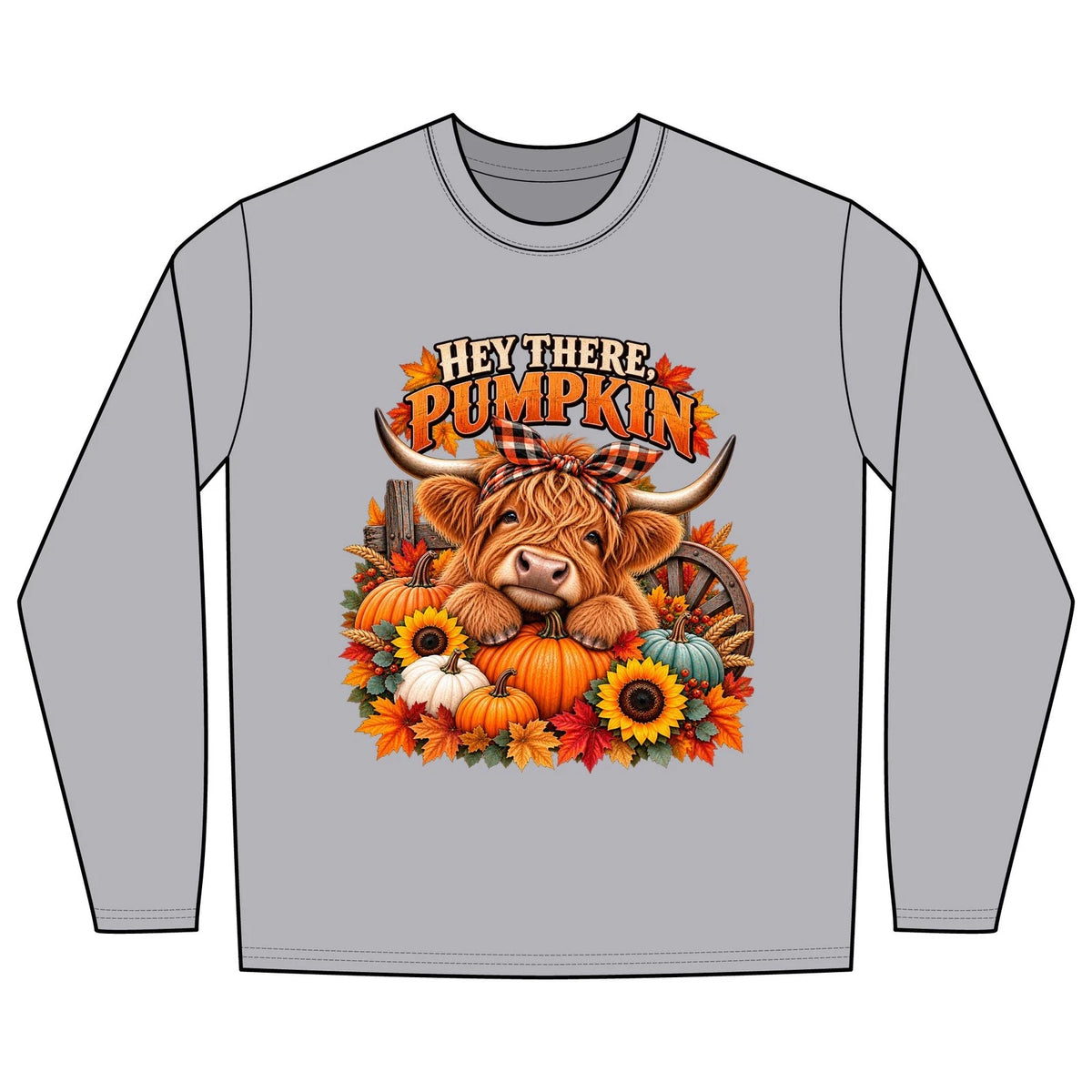 Highland Cow Hey There Pumpkin Shirt Women's Fall Autumn Long Sleeve Tee
