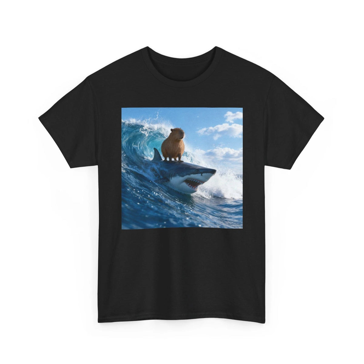 Capybara Surfing Shark Shirt Funny Ocean Wave Surfer Animals Vintage Graphic Tee