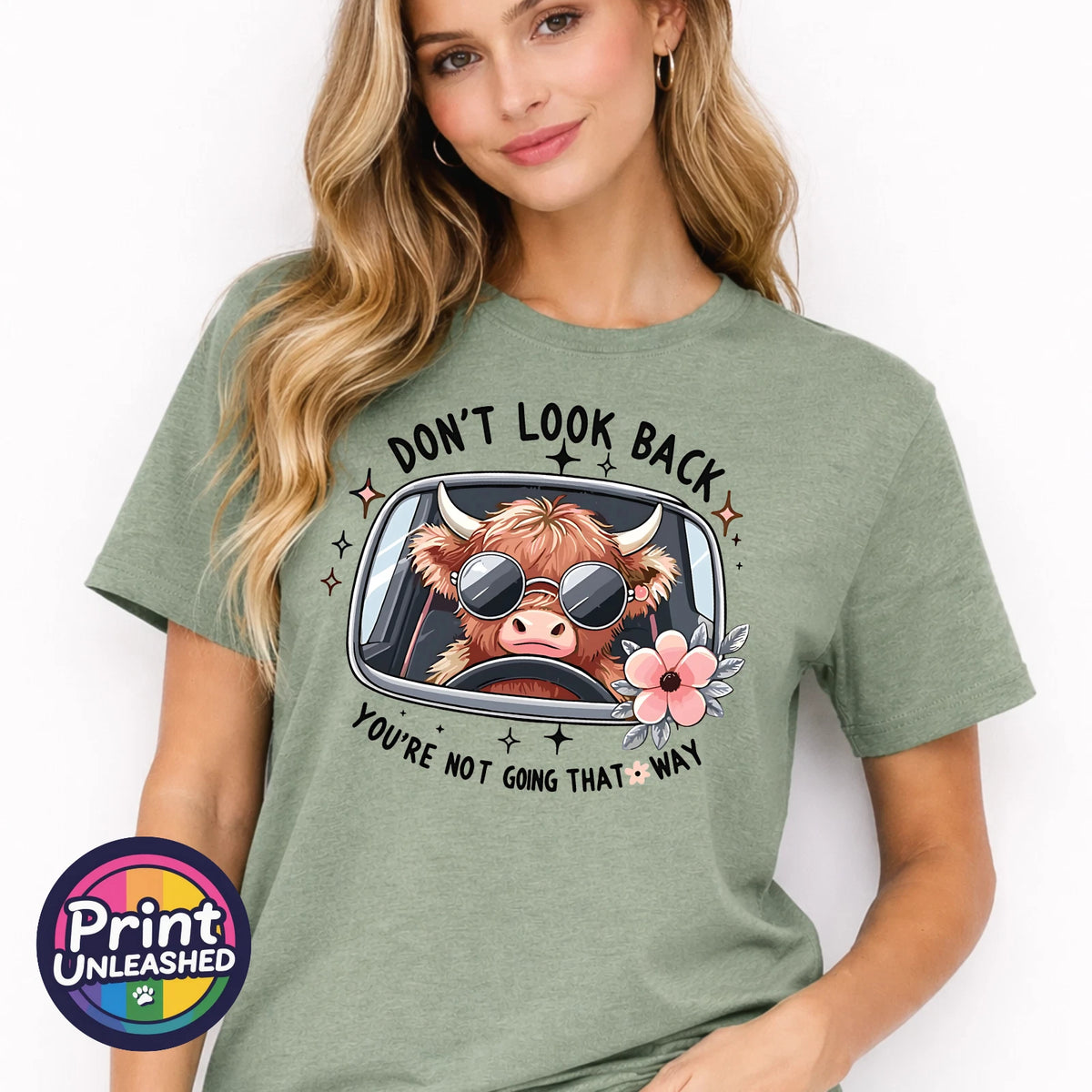 Sassy Highland Cow Graphic T-Shirt Don't Look Back Funny Tee Gift Unisex S-2XL