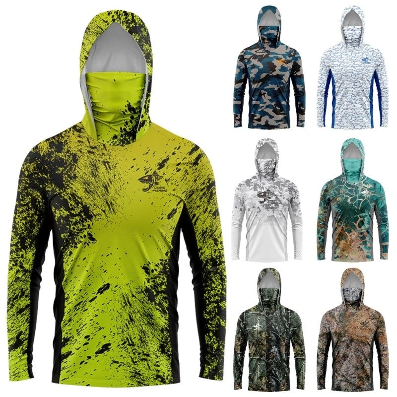 Fishing Hooded Shirt Long Sleeve Sun Block Pullover Top for Kayaking Hiking