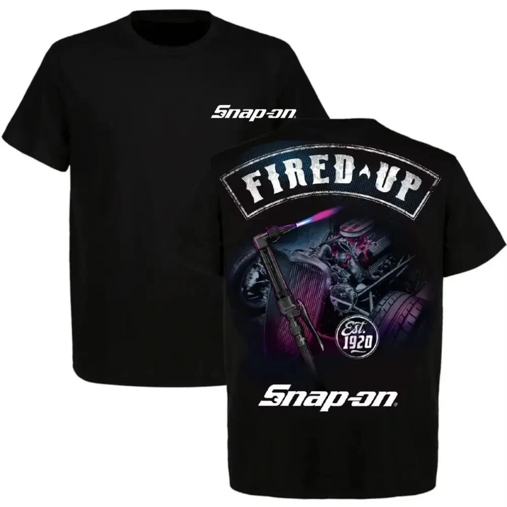 Snap-On Fired Up T-Shirt, Bold Mechanic Racing Graphic Design, Gift for Car