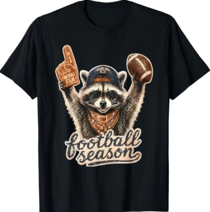 Funny Raccoon Game Day Football Season Fall Autumn Sports T-Shirt
