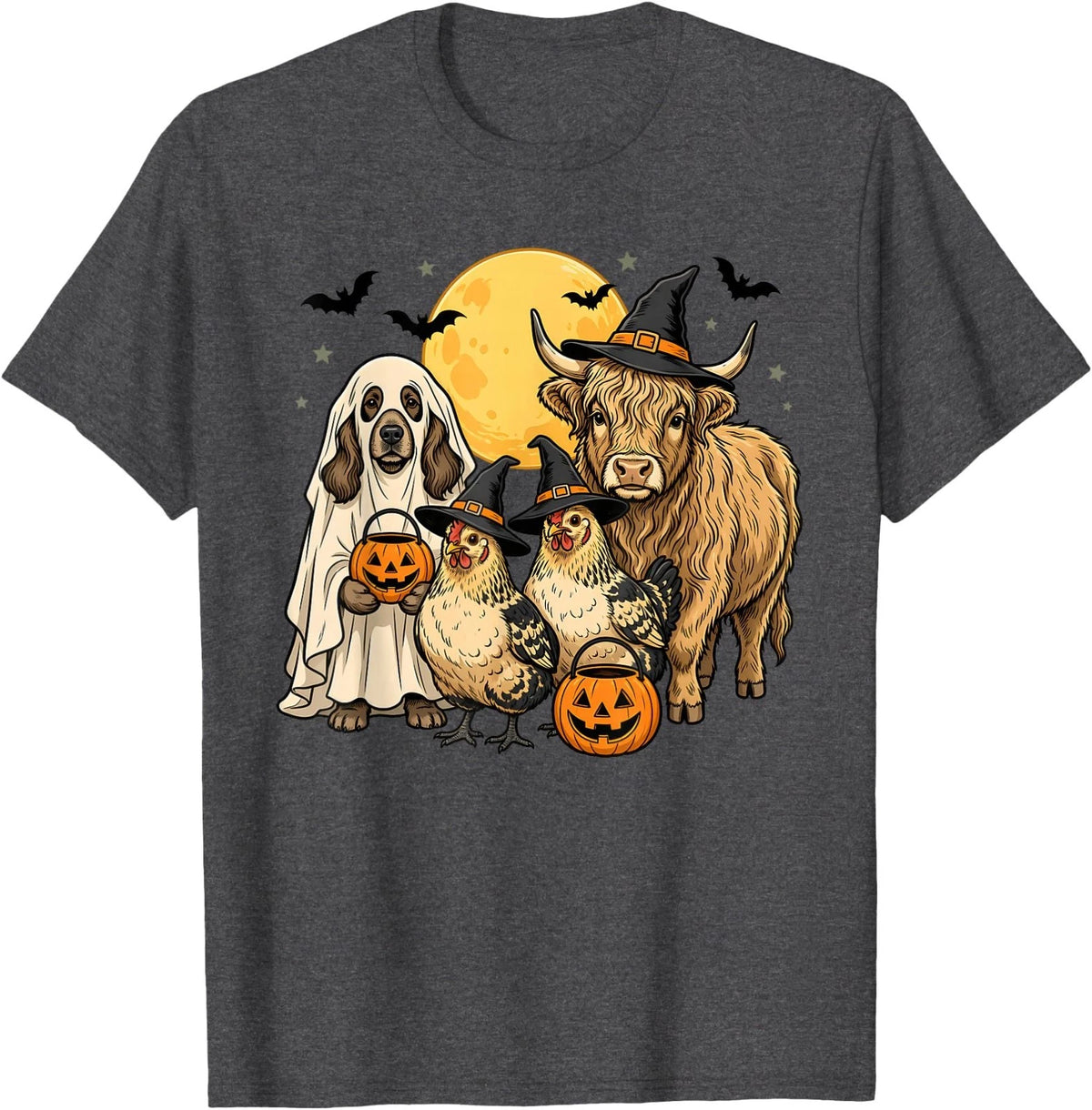 Halloween Animals Trick or Treat Highland Cow, Dog, Chickens T-Shirt