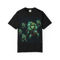 Frog Riders on Turtles and on back, black t shirt