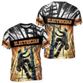 Customize Name Electrician Working Sky Industrial Art Black White Orange 3D T-Sh