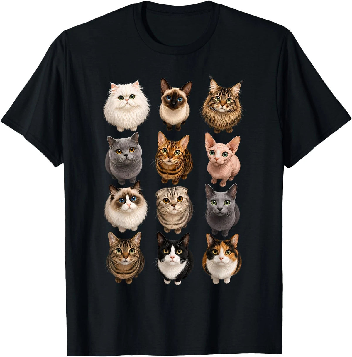 Funny Cat Breeds Grid Cute Kitten Cat Lover Cat Mom T-Shirt