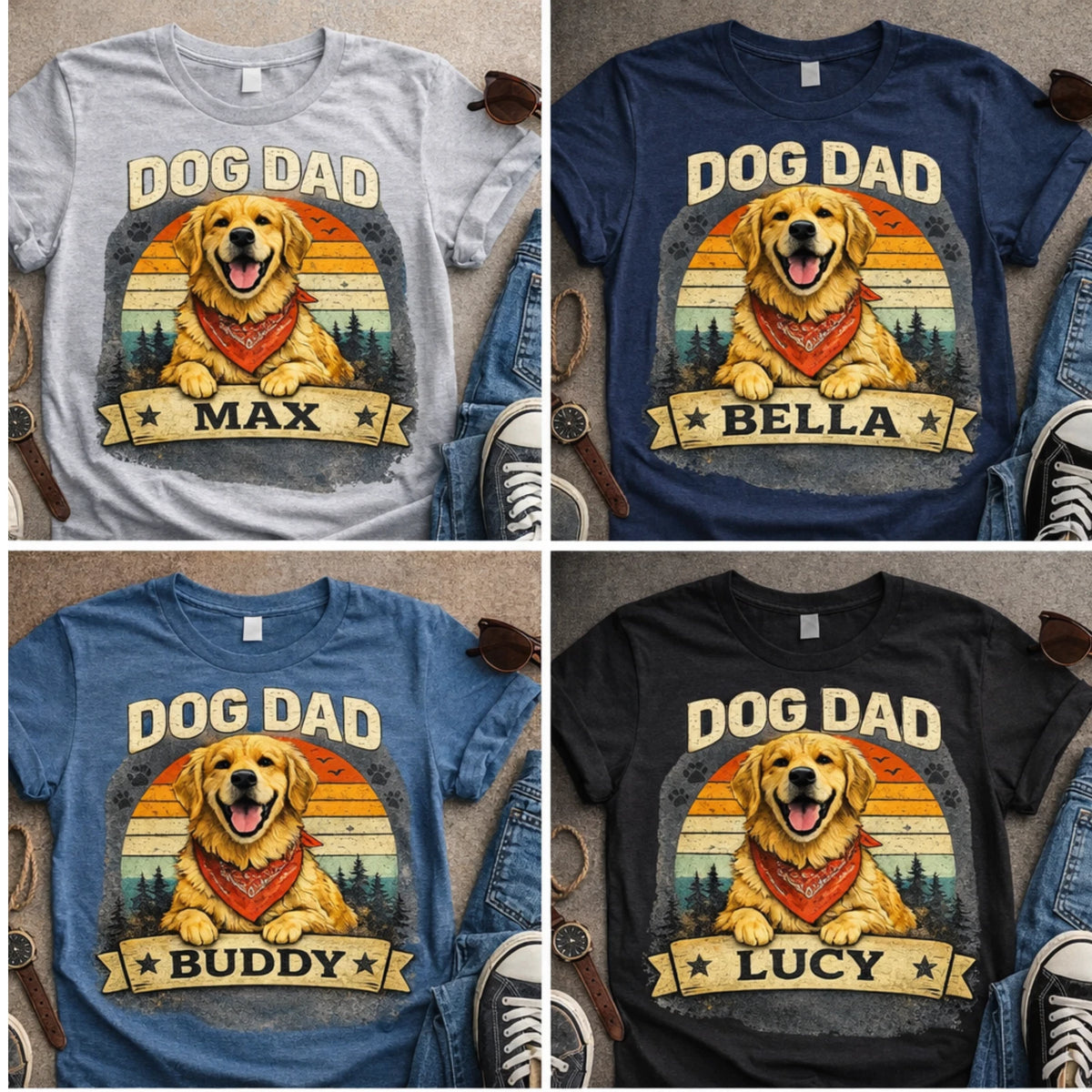 Dog Dad  T-Shirt |  | Personalized Dog Name Shirt | Pet Lover Dad Gift