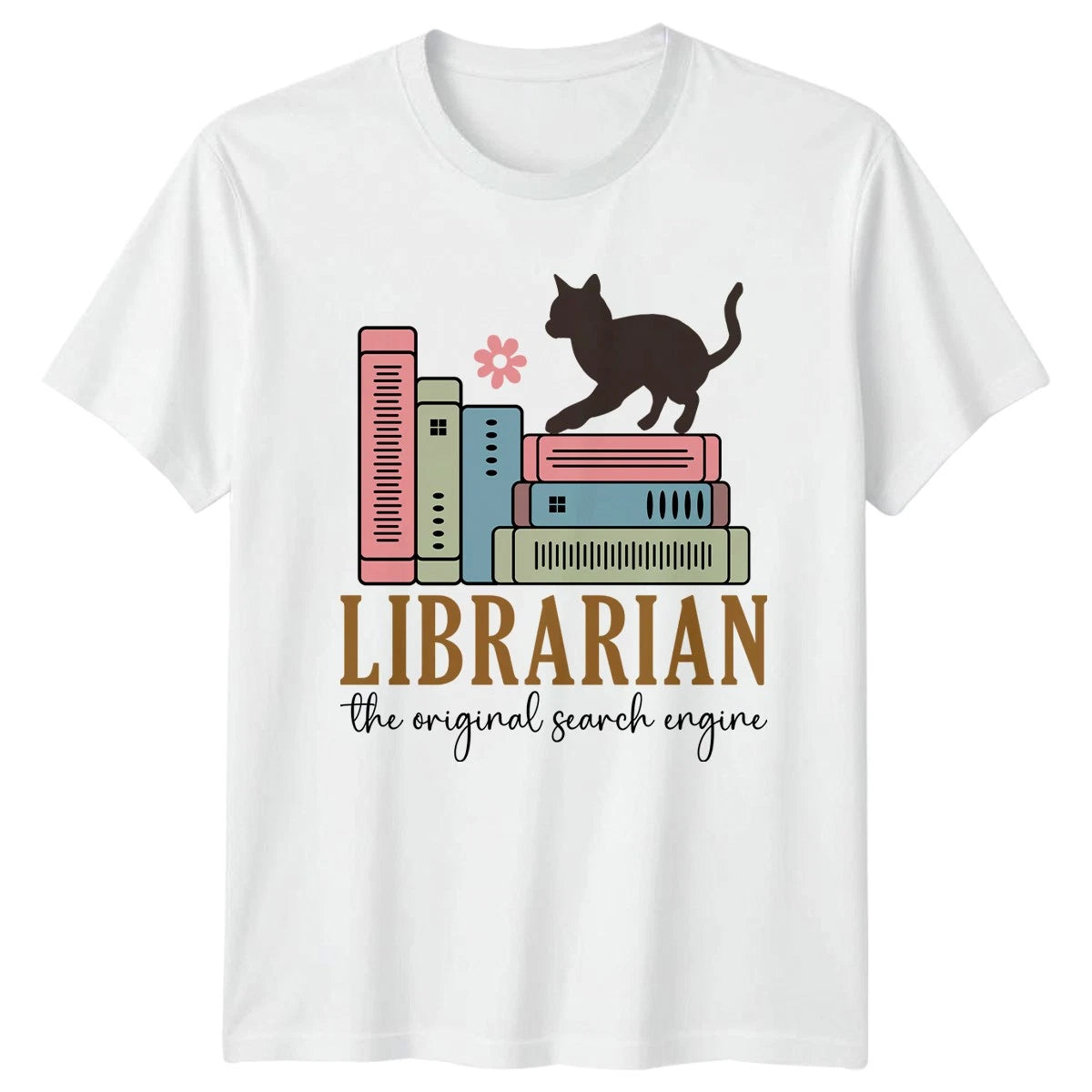 Librarian The Original Search Engine Womens T-Shirt Cat Lover Reading
