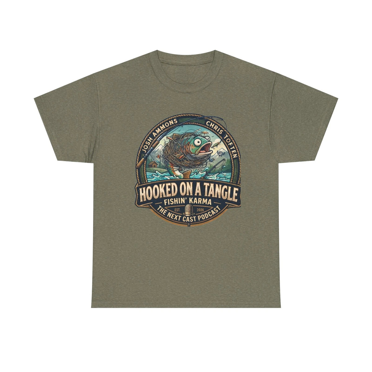 Hooked On A Tangle Fishing Tee — Fishin' Karma Podcast Shirt