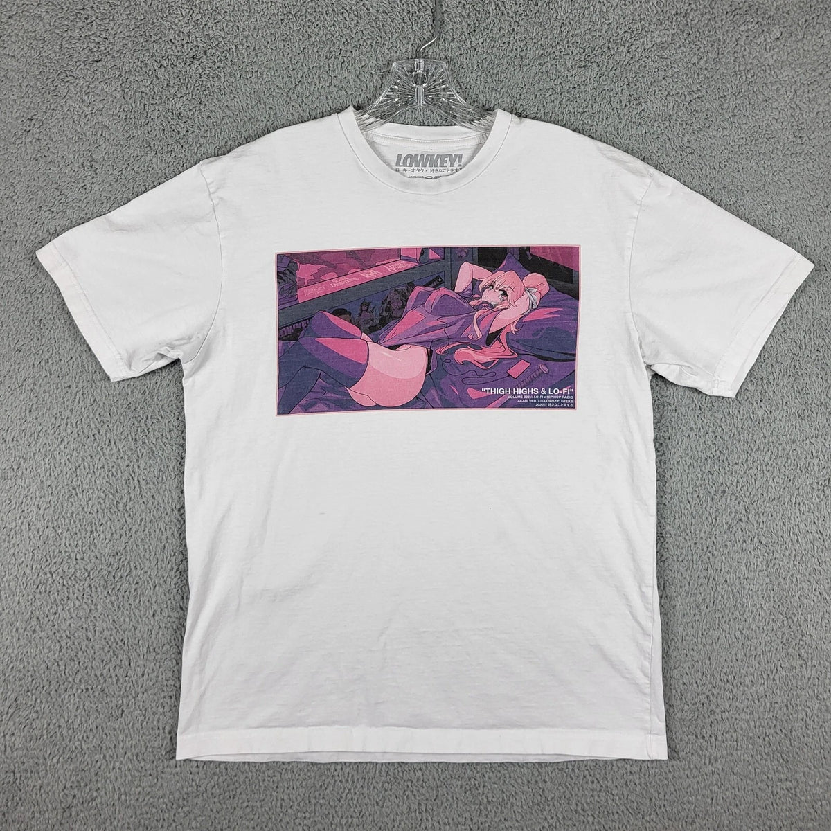 Lowkey! Geeks Tshirt Mens Large White Thigh Highs & Lo-Fi Vol. 2 Anime Female