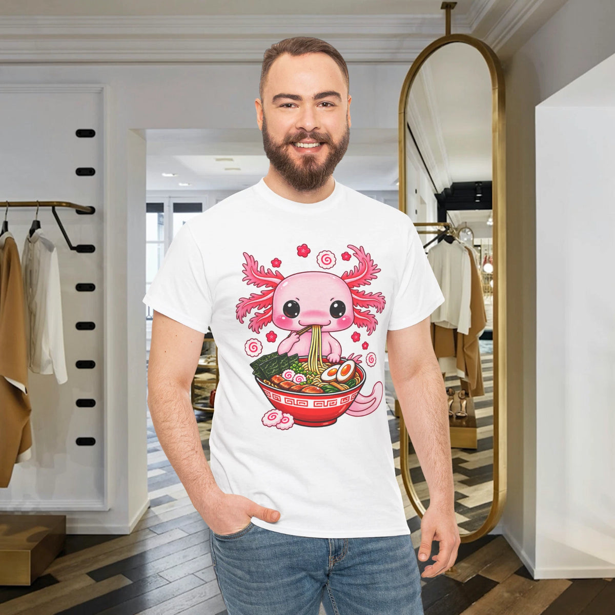 Kawaii Axolotl Ramen Noodle Japanese Anime Funny Meme Gift Tee T Shirt